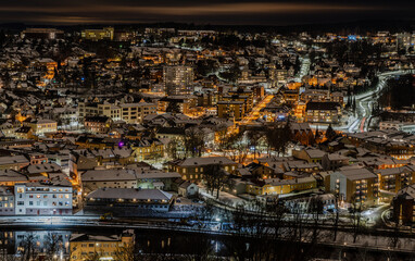 Fototapeta premium Norwegian city of Halden in a winter evening