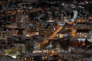 Norwegian city of Halden in a winter evening