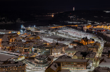 Norwegian city of Halden in a winter evening