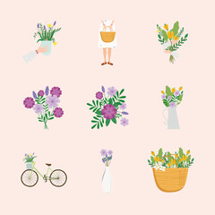 bundle of nine womens day set icons vector illustration design