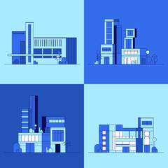 Obraz premium City silhouette and suburb. Heights, trees, workers homes and office buildings. Vector illustration of flat style