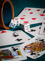 poker game cards and dice