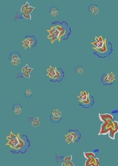 Obraz premium Seamless pattern with fantasy flowers. Bright tropical commercial illustration. Colorful folk art design for fabric and decor.