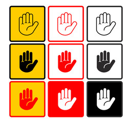 Obraz premium No entry hand sign, stop sign with palm hand. Vector set
