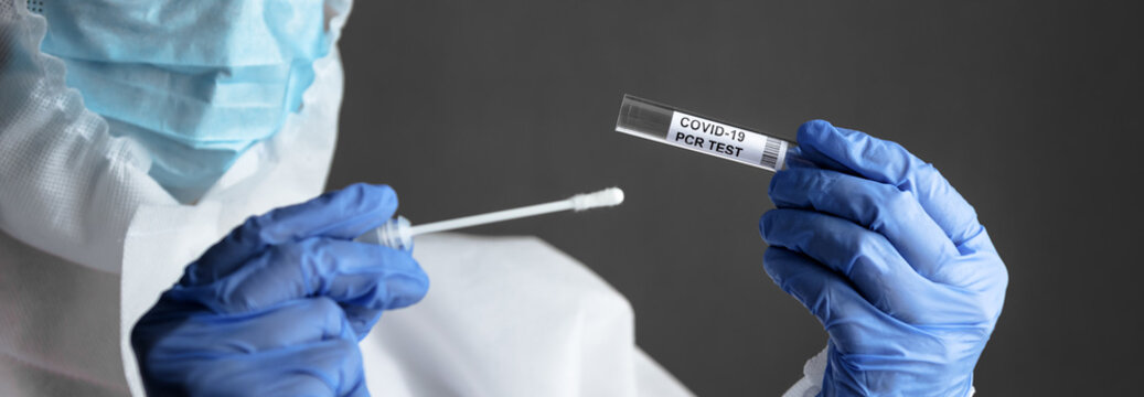 COVID-19 Coronavirus PCR Test In Doctor Hands, Panoramic Banner