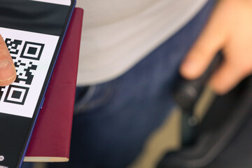 Travelers who have a passport and a phone with a Qr code indicating vaccination against coronavirus