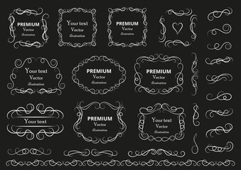 Decorative swirls or scrolls, vintage frames , flourishes, labels and dividers. Retro vector illustration