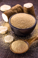 alternative flour, vegan food, typical of Brazil, made with cassava. Typical South American root