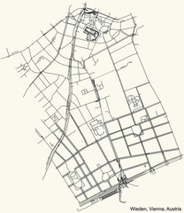 Black simple detailed street roads map on vintage beige background of the neighbourhood Wieden district of Vienna, Austria
