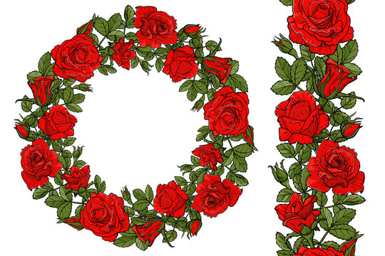 red roses wreath and brush pattern