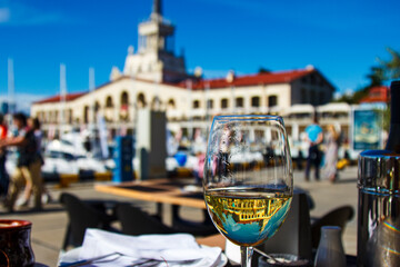 glasses on the table in restaurant