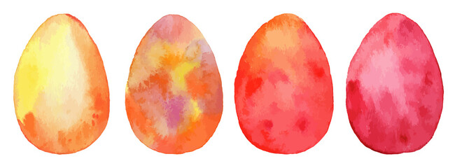 Set of colorful watercolor easter eggs on white background. Vector illustration. Spring holiday card. Perfect for greeting card, invitation, postcard, print.