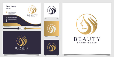 Woman logo with beauty concept and business card design Premium Vector