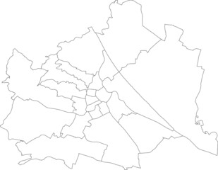 Simple vector white map with black borders of districts of Vienna, Austria