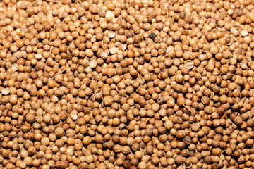 Close up of coriander seeds as background image