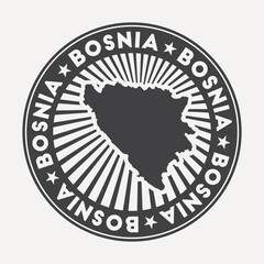 Bosnia round logo. Vintage travel badge with the circular name and map of country, vector illustration. Can be used as insignia, logotype, label, sticker or badge of the Bosnia.