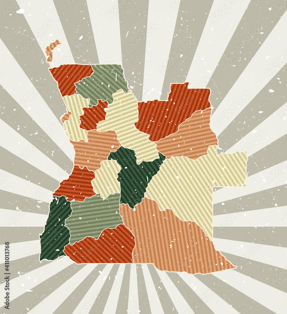 Fototapete angola vintage map. grunge poster with map of the country in retro color palette. shape of angola wi