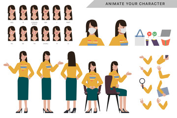 Character for woman character animated with emotions face and animation mouths.
