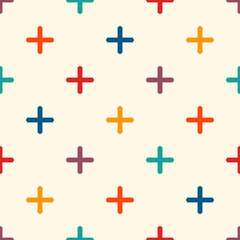 Modern minimalist abstract background. Seamless pattern with bright crosses. Plus motif. Simple geometric ornament