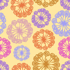 Vector seamless colorful pattern of ornamental abstract floral shapes