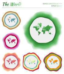 The World logo collection. Colorful logo of the world. Unique layered dynamic frames around The World border shape. Vector illustration.