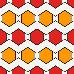 Zigzag seamless pattern. Hexagon mosaic tiles ornament. Ethnic surface print. Repeated geometric figures background