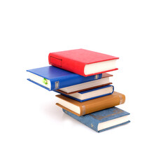 Stack of books in colour covers with white sheets isolated on a white background