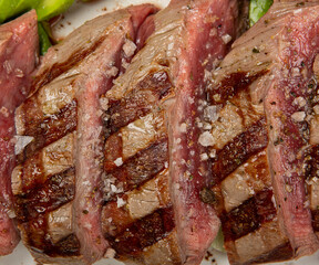 Grilled beef steak sliced to serve