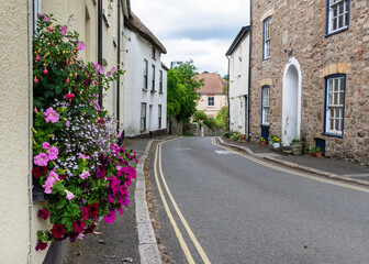 Fototapeta na wymiar Narrow village road, Moretonhampstead, Devon, England.