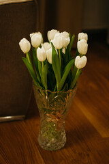 white flowers tulips in a vase