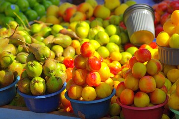 Colorful fruit market selection in Ecuador