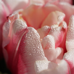 Pink white flowering tulipa covered with water drops. A tulip just after the rain.  It's springtime. Romantic