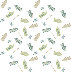 Seamless pattern with nature and camping themes for babies. Scandinavian style baby bedding set, throw pillow, baby clothes, wallpaper, background, you can use it in your gift wrapping designs.