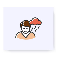 Depression color icon. Sleep disorder, stress symptom. Healthy sleeping concept. Mental problems treatment. Behavior. Health care. Isolated vector illustration