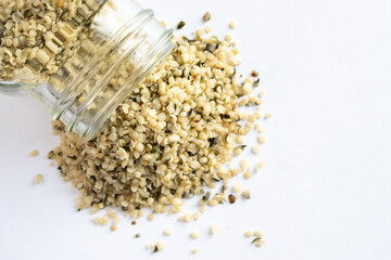 Hulled Hemps Seeds  Spilled from a Jar