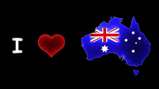 I love Australia animation with red beating heart.Love Australia.icon flag,country love video.