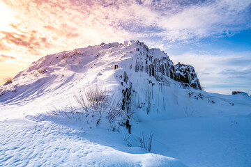 Rock organ pipes in winter time