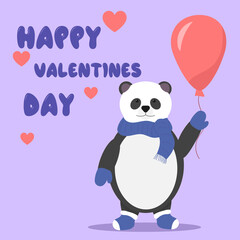 Cute Valentine s Day card. Cute panda character. The panda is holding a balloon. Children s postcard. illustration