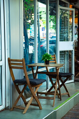 Fototapeta na wymiar cozy summer cafe, restaurant, with a stylish interior and furniture