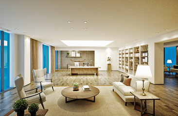 3d render of office interior, working room, director room.