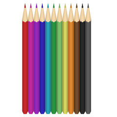 Set of colored pencils isolated on white background. Multi-colored, 3D pencils.