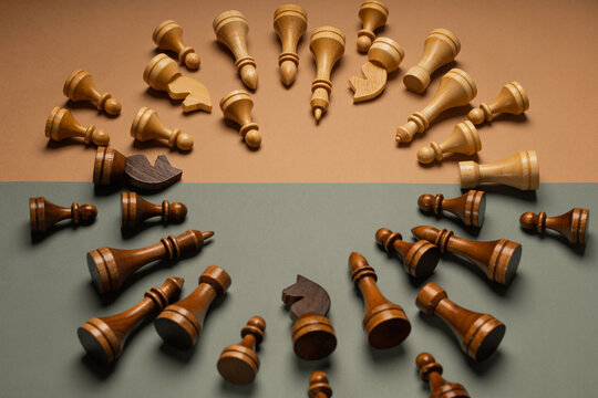 Chess on a flat background top view