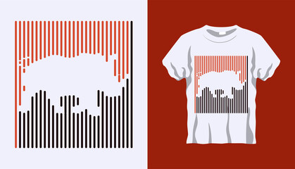 Inverted Silhouette of wild rhino with brown and black stripes isolated on white background. Vector T-shirt Inverted Silhouette. Line art t-shirt design. Vector Eps10 file. Editable stroke.