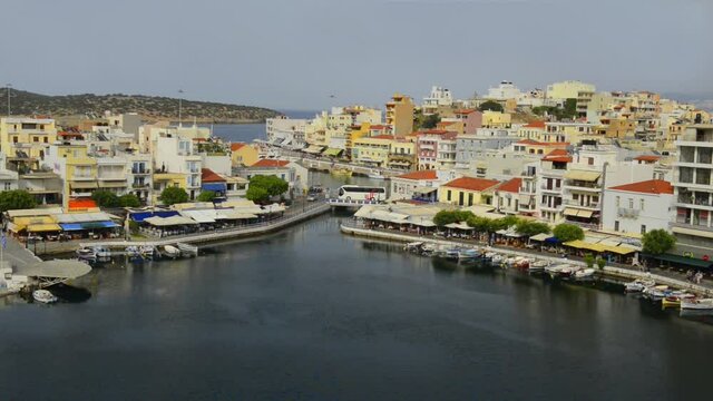 Panorama of Agios Nikolaos. It is a picturesque town in the eastern part of the island Crete, Greece