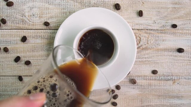 coffee in a cup on the table. selective focus.