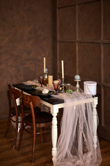 Romantic or Wedding dinner setup or Holiday table setting