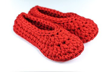 Red Crochet Slippers from Tshirt Yarn