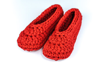 Red Crochet Slippers from Tshirt Yarn