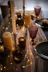 Romantic or Wedding dinner setup or Holiday table setting