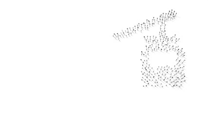 3d rendering of nails in shape of symbol of cable car with shadows isolated on white background